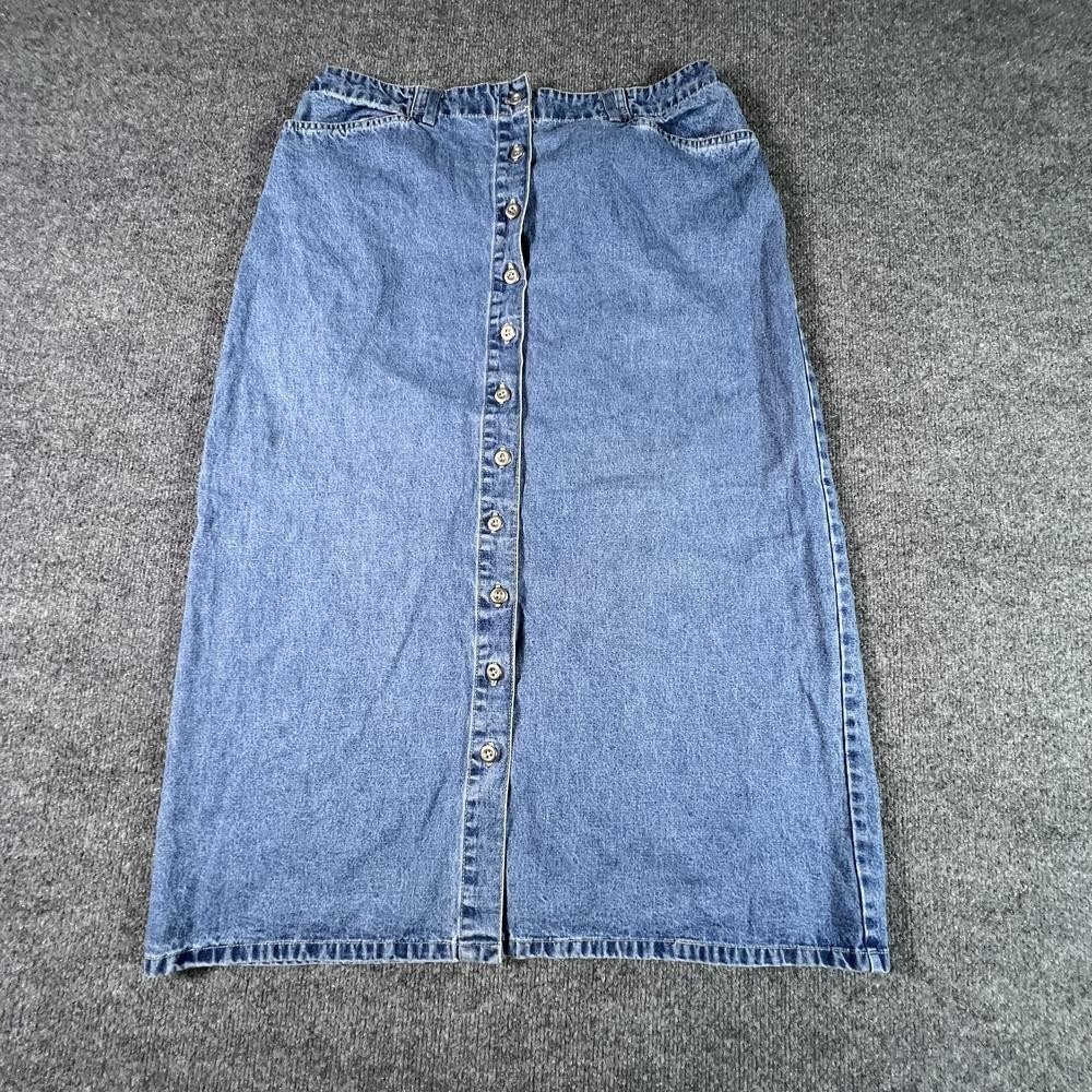 VTG Club Newport Blue Denim Midi Skirt Women 14P Button Front Bohemian Straight
